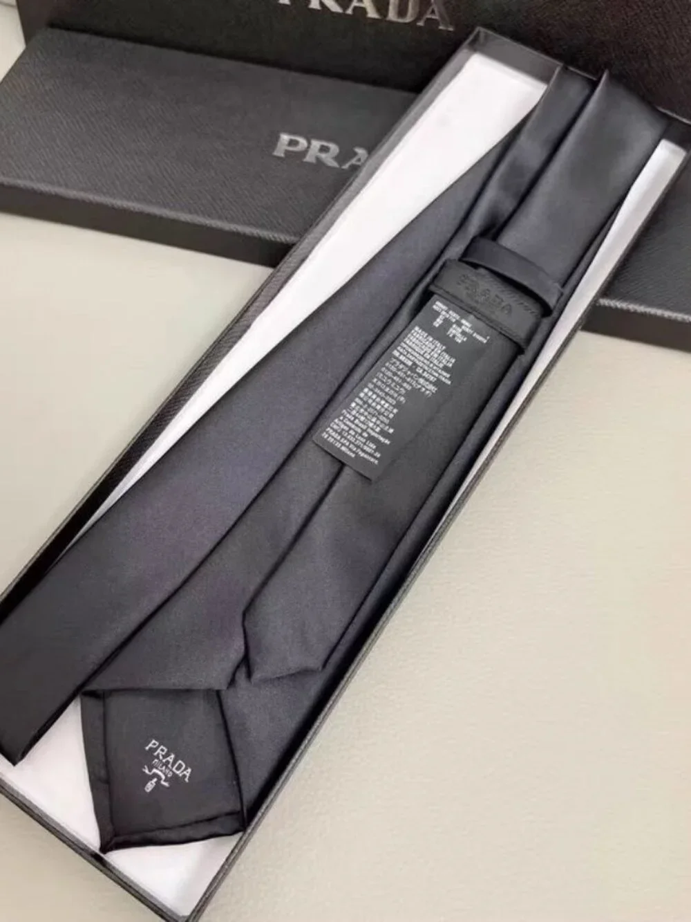 ✨ Prada Black Triangle Logo Silk Neck Tie